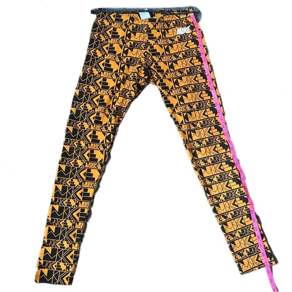 Nike Women’s Leggings Yoga Pant Aztec Print Orange & Black Boho Western Fall M - Picture 4 of 9